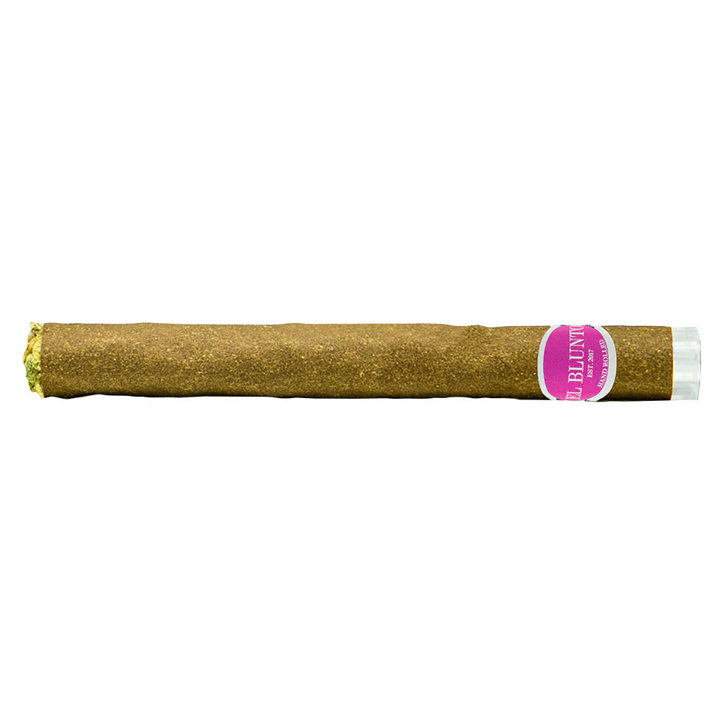 A hand-rolled pre-roll joint with a diamond infused texture, displayed against a white background with a visible pink label on the end.