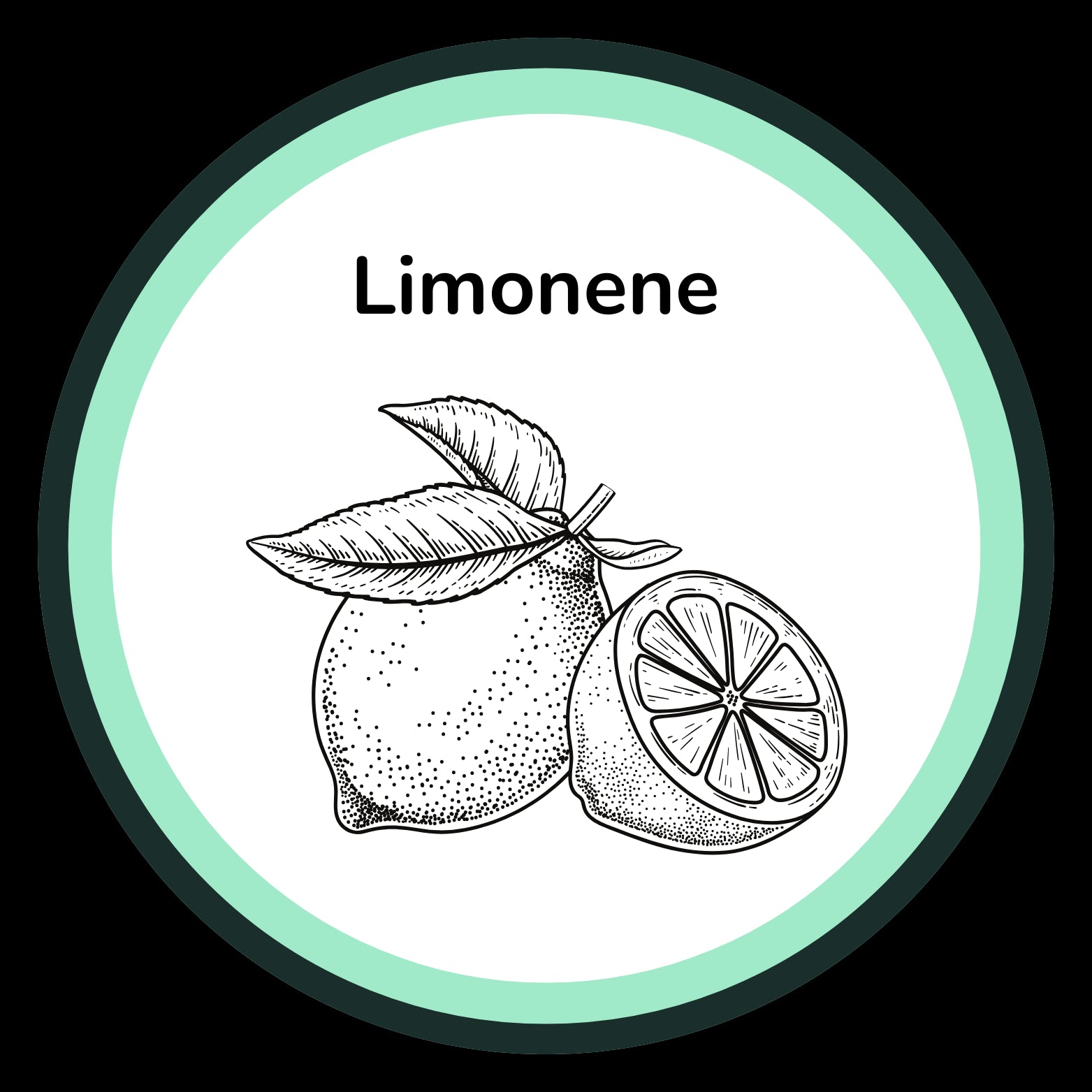 Illustration of lemons with 'Limonene' text inside a circular border