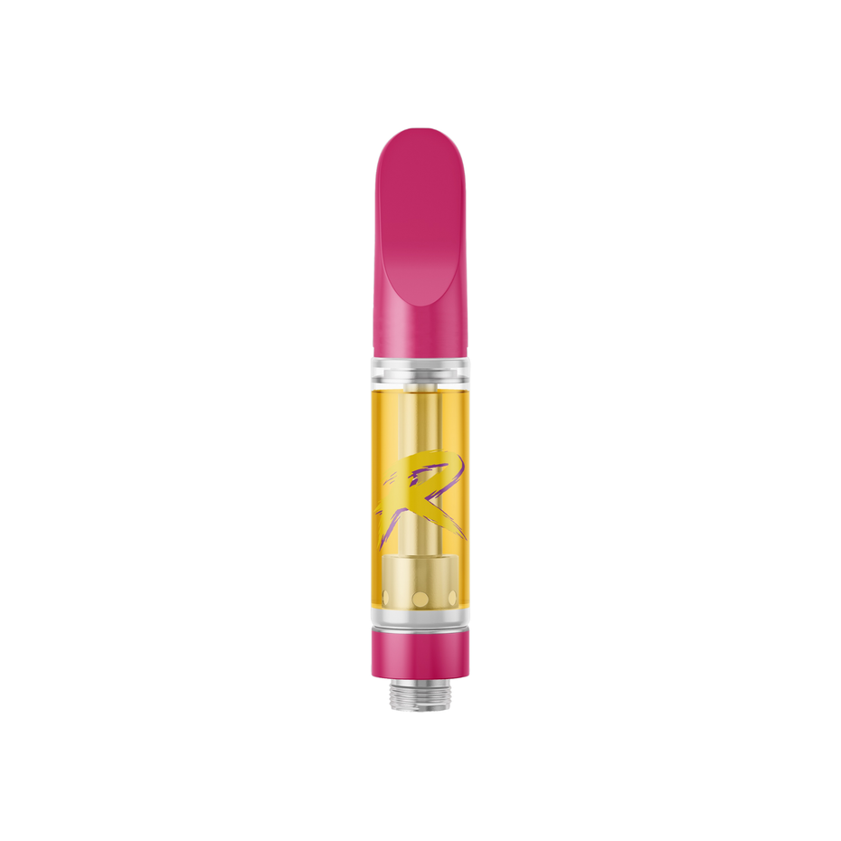 Vape pen with pink top and bottom on a white background