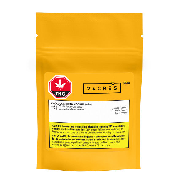 Yellow package of '7 Acres' chocolate cream cookies whole flower