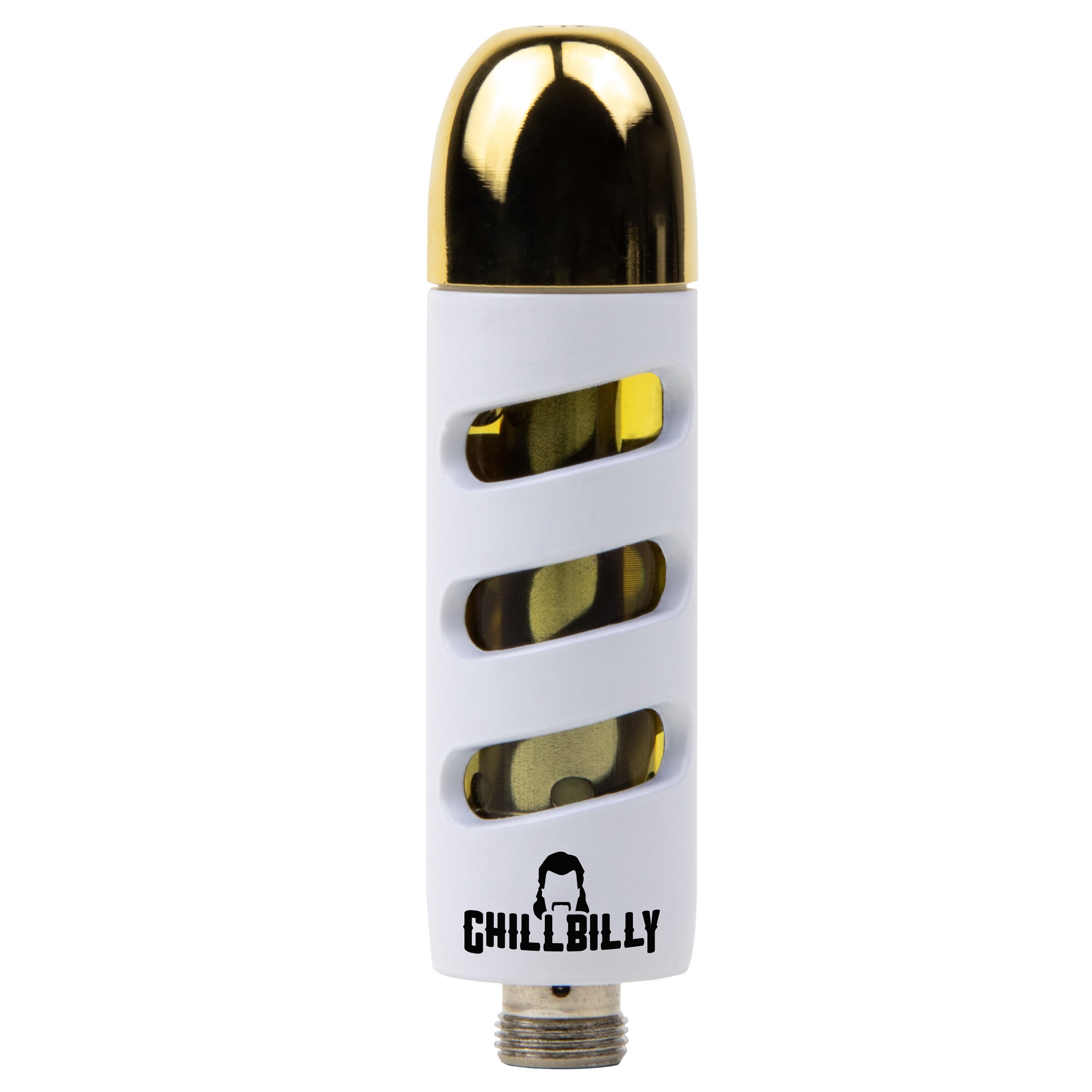 White and gold vape pen with 'Chillbilly' branding on a white background