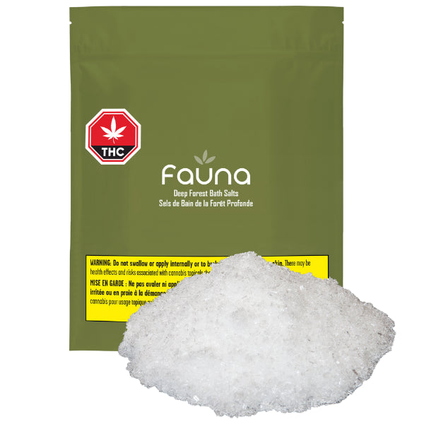 A package of Fawn Medicinals Deep Forest Bath Salts with a visual representation of the product in front, showing the bath salts themselves.