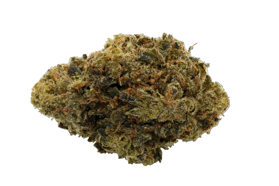 Close-up of a clump of cannabis buds on a white background
