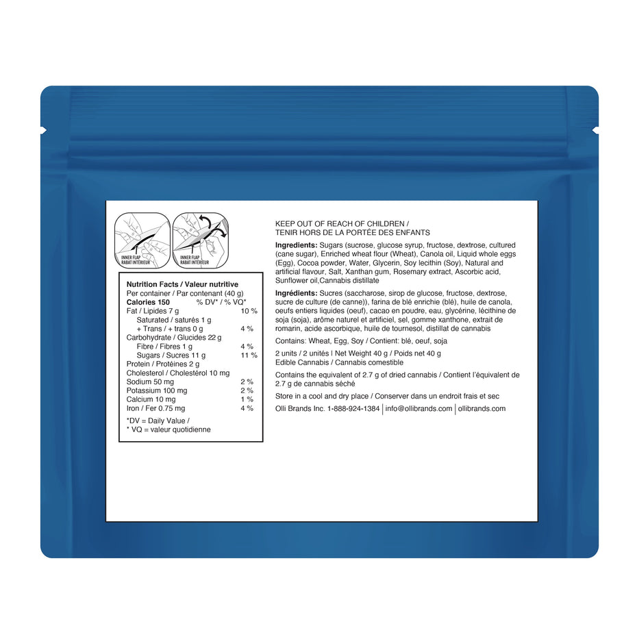 Blue packaging with nutritional information and ingredients on a white background