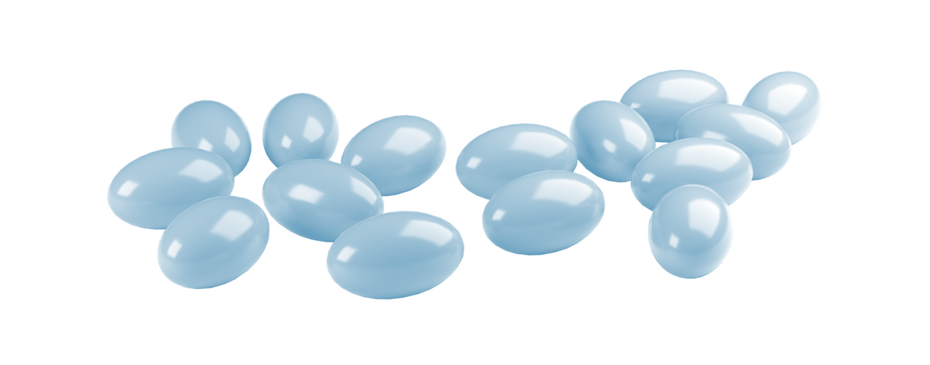 Light blue capsules on a white background