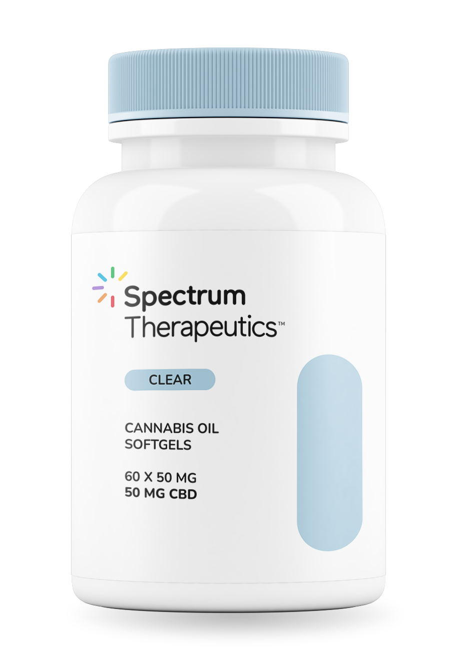 Spectrum Therapeutics cannabis oil softgels bottle on a white background