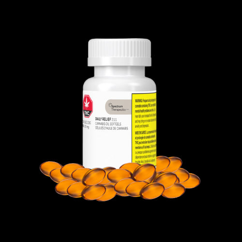Bottle of orange capsules with a white cap on a white background