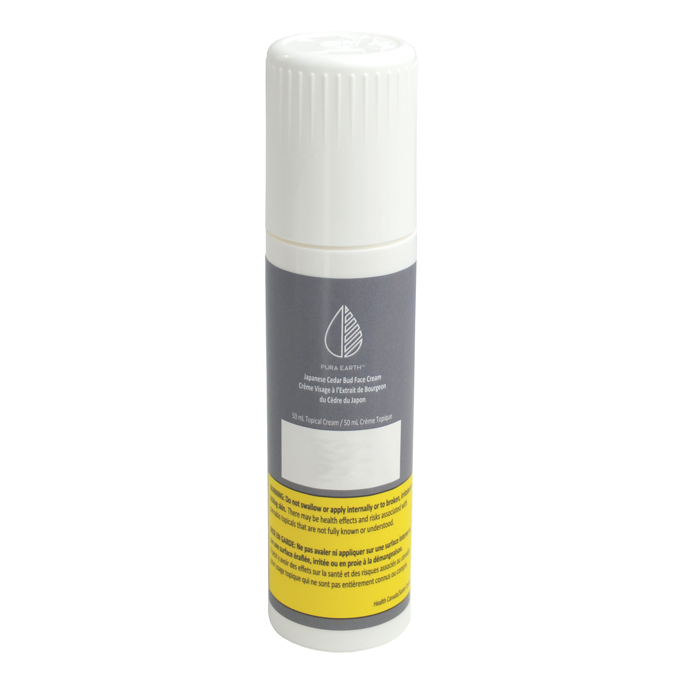 A tube of Japanese Cedar Bud Face Cream with a white label on it, including branding and product information.