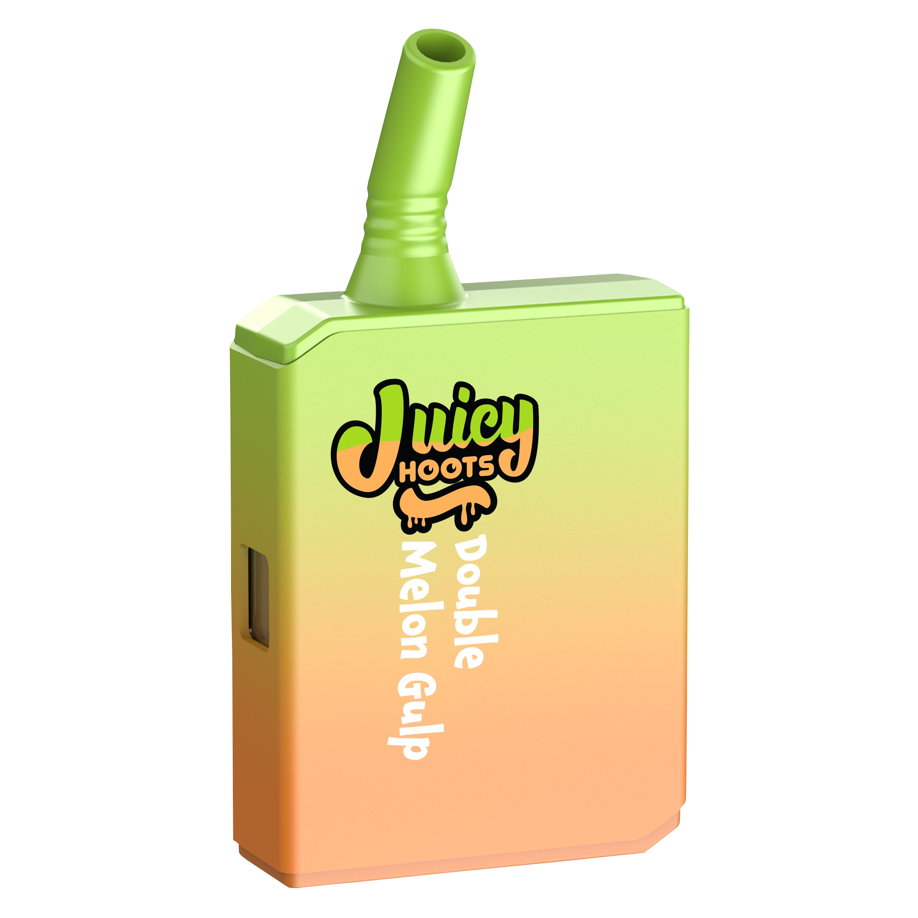A colorful Juicy Hoots Double Melon Gulp AIO Vape Kit with a green mouthpiece.