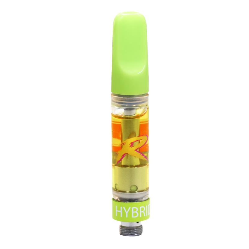 Vape pen with green cap and visible branding on a white background