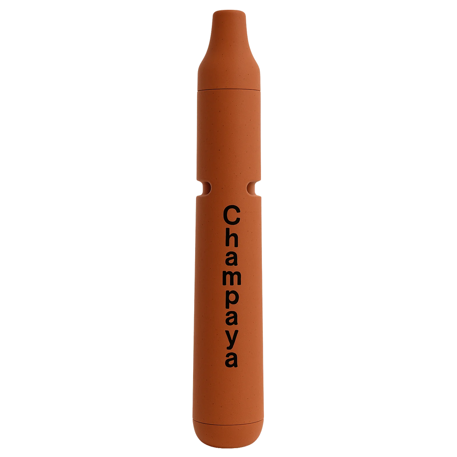 Brown vape pen with 'Champaya' branding on a white background