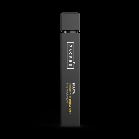 This image features a sleek and modern pre-roll packaging from 7ACRES, specifically the
