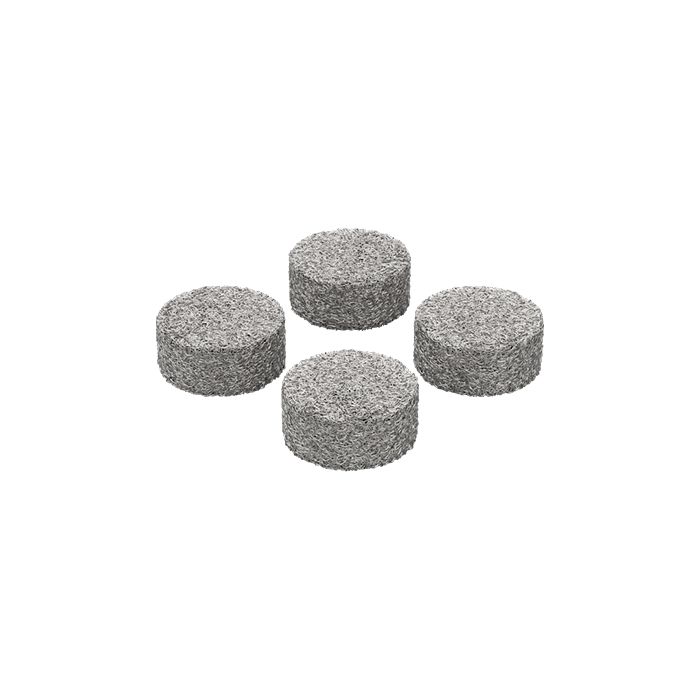 Four gray dosing capsule filling pads designed for use with Storz & Bickel Dosing Capsules.