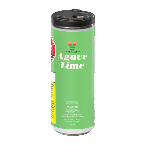 Can of Agave Lime drink with green label and black lid on white background