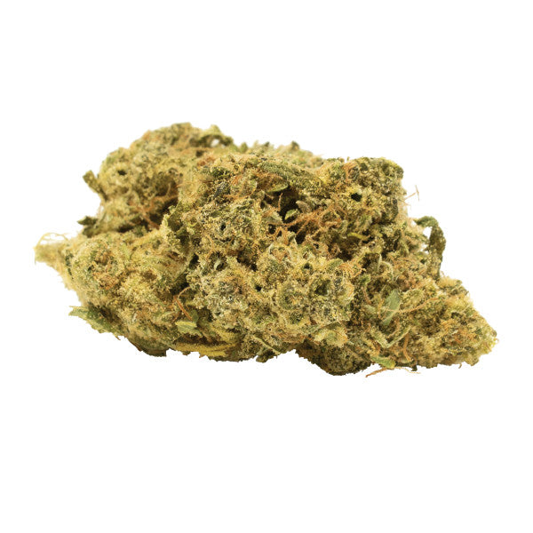 Close-up of a clump of green cannabis on a white background