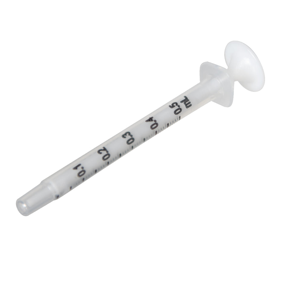 A single white syringe with measurement markings, designed for dispensing oil.