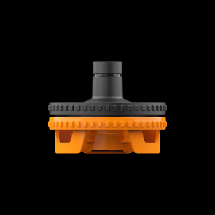 An image of a Storz & Bickel Filling Chamber Housing, predominantly orange with black accents, designed for the VOLCANO HYBRID & EASY VALVE models.