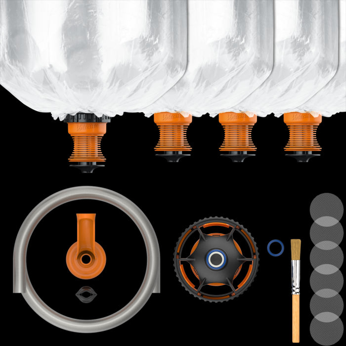 An assortment of accessories for the Storz & Bickel Volcano Hybrid, including balloons, tubes, and screens for smoking setups.