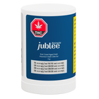 Container of jublee THC Extracts with blue label and white background