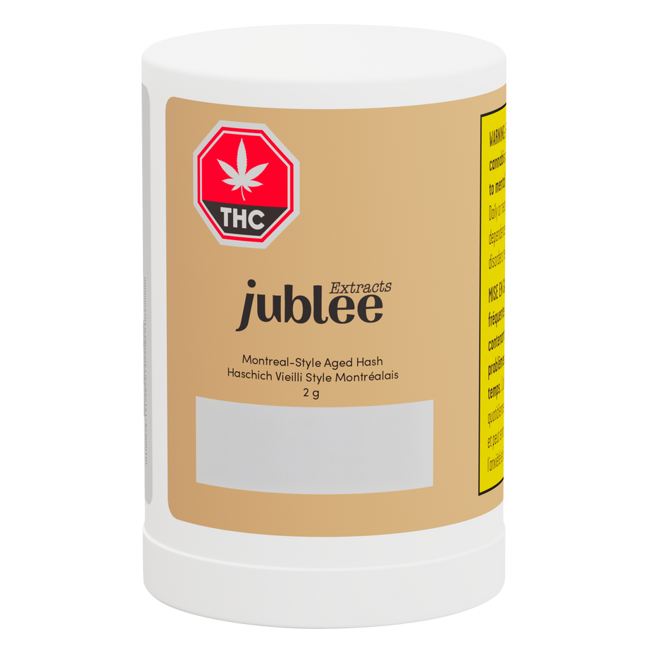 Jar of jublee THC extracts with a white label on a white background