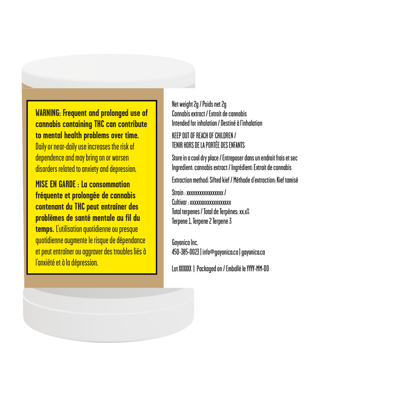 Cannabis product container with warning label on a white background
