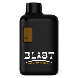 Black vape device with 'Blast Premium Reserve' branding on a gray background