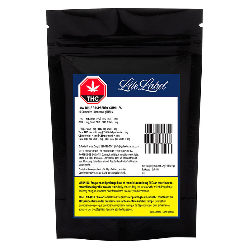Lite Label Low Blue Raspberry Gummies packaging