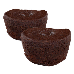 Two chocolate muffins on a white background