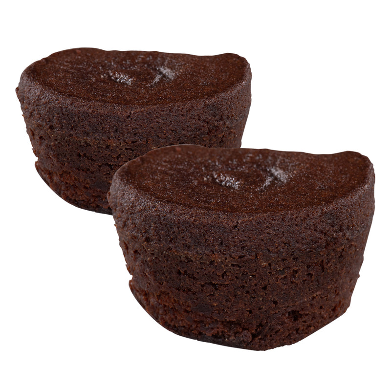 Two chocolate muffins on a white background