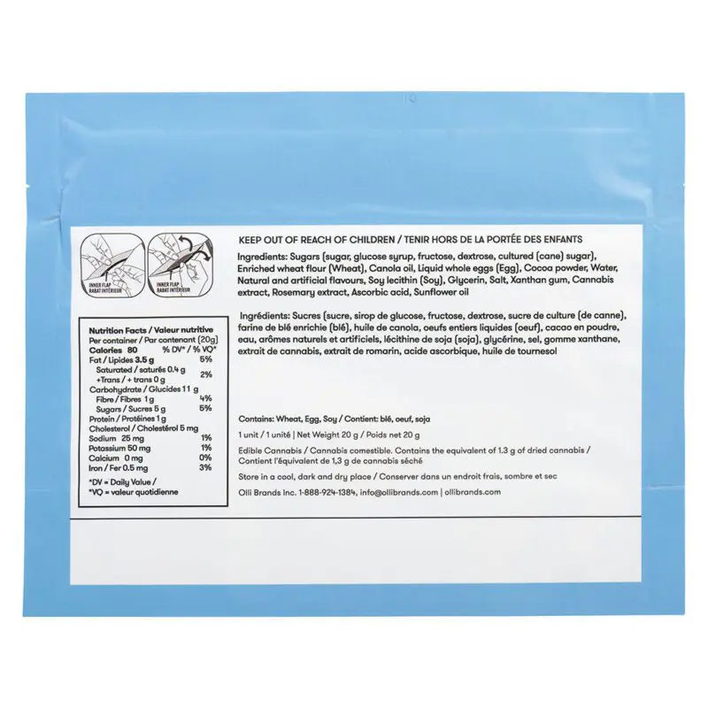 The back label of the packaging of Espresso Brownie  blue wrapper.