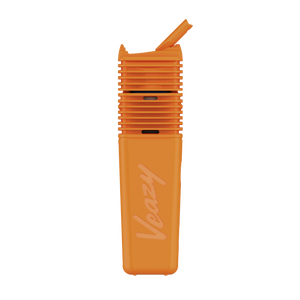 Orange Veezy product with a straw on a white background