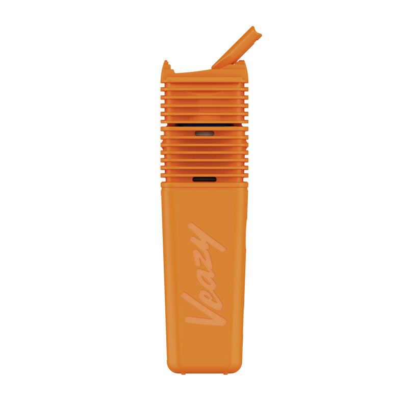Orange Veezy product with a straw on a white background