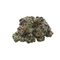 Close-up of a clump of green and brown cannabis on a white background