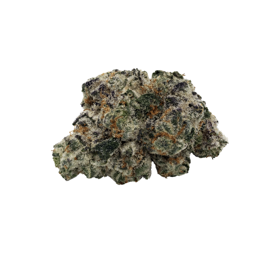 Close-up of a clump of green and brown cannabis on a white background