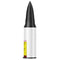 Black and white cylindrical product with a yellow label on a white background