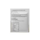 The back of a white resealable creamer pouch showing printed text, ingredients, nutrition facts, and the Obi logo, photographed on a white background.
