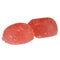 Two pink gummy candies on a white background
