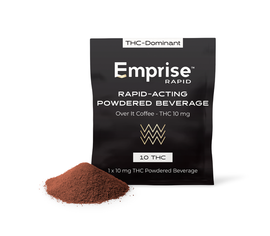 Emprise Rapid powdered beverage package with a small amount of brown powder on a white background