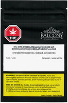 Black packaging of a THC product with Balcony branding and warning label.