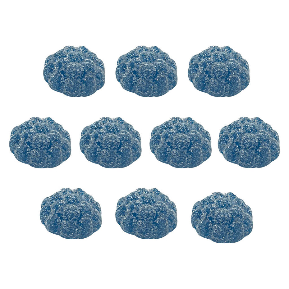 Lite Label Low Blue Raspberry Gummies with several blue raspberry flavored gummies