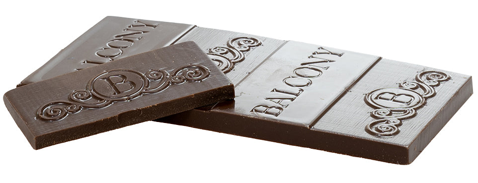 Chocolate bar with 'Balcony' branding on a white background