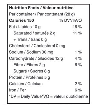 Nutrition facts and ingredients label for Balcony Peanut Butter THC Bites.
