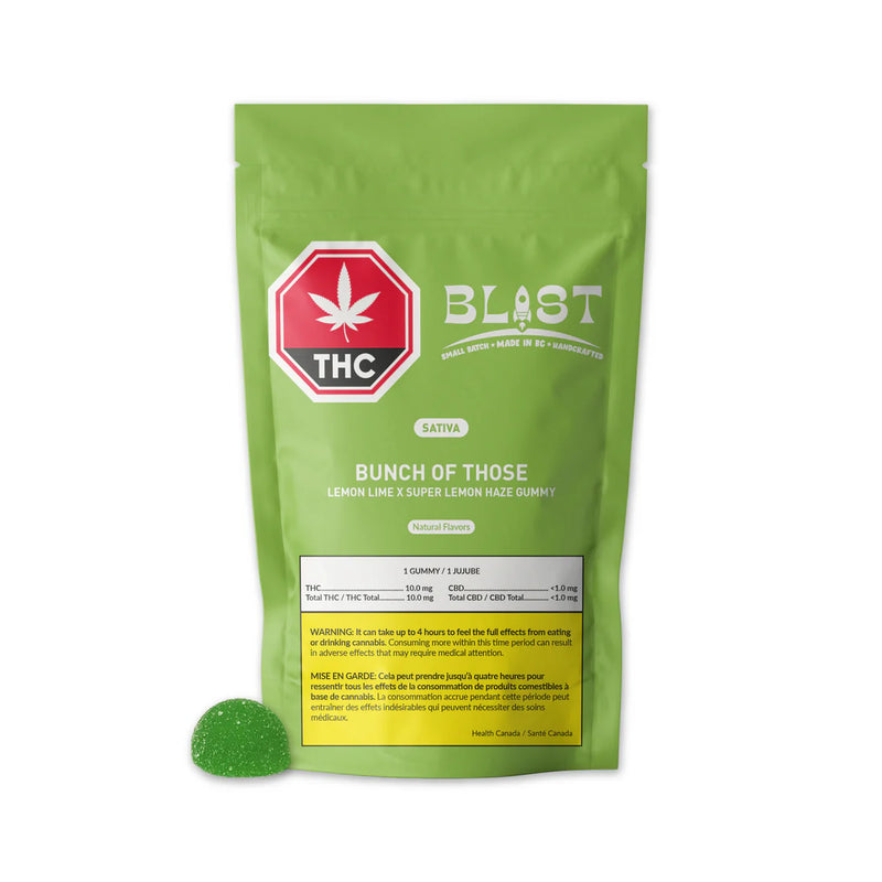 This image features  the official packaging of "Blast" brand gummies, specifically their "Bunch of Those" variety. 