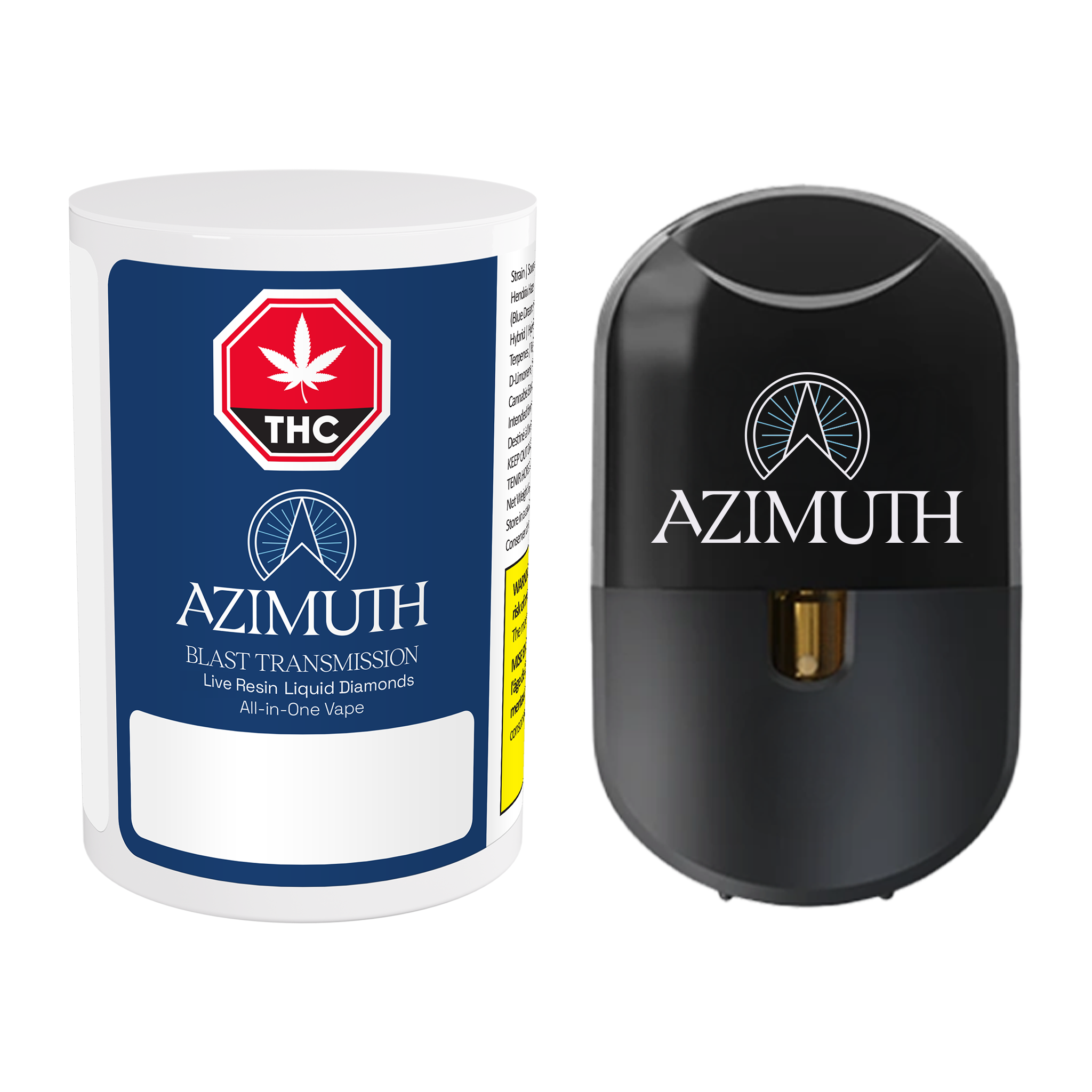 Azimuth THC vape pen and packaging on a white background
