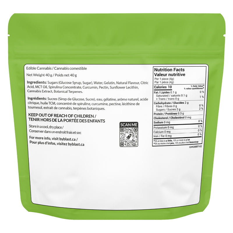 Green packaging with nutritional label and ingredients list on a white background