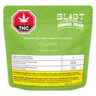 Green packaging of Blist THC gummies with branding and product details.