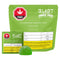 Green packaging of BLAST THC gummies with a small green gummy bear in front on a white background.