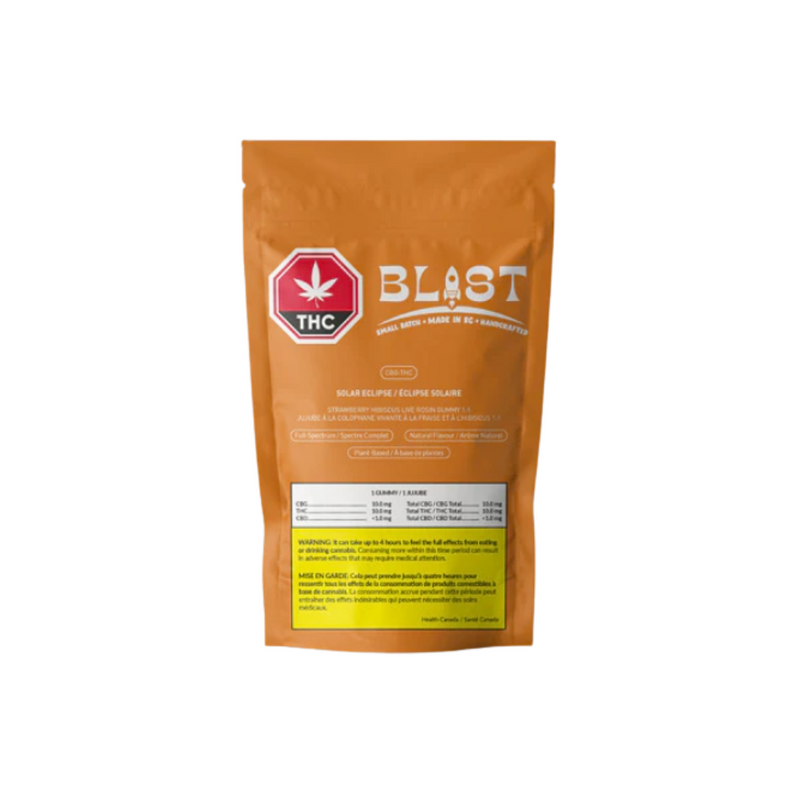 Orange package with 'THC Blast' branding on a white background