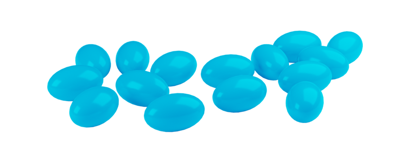 Blue jelly beans on a white background