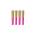 Four makeup brushes with beige sponge tips and bright pink handles, arranged in a row on a plain white background. The handles are printed with the brand name 'bare liquid'.